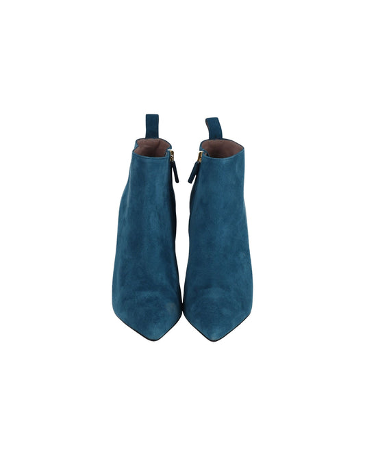 Luxury Gucci Trending 2025 Pointed Ankle Boots in Turquoise Blue Suede