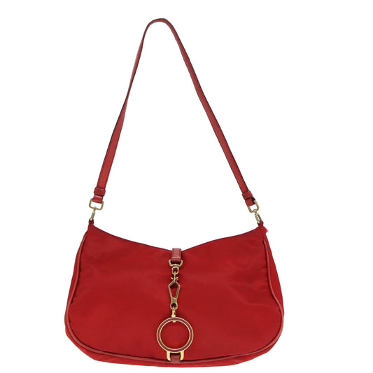Luxury Prada Shoulder Bag Nylon Red Gold 90226