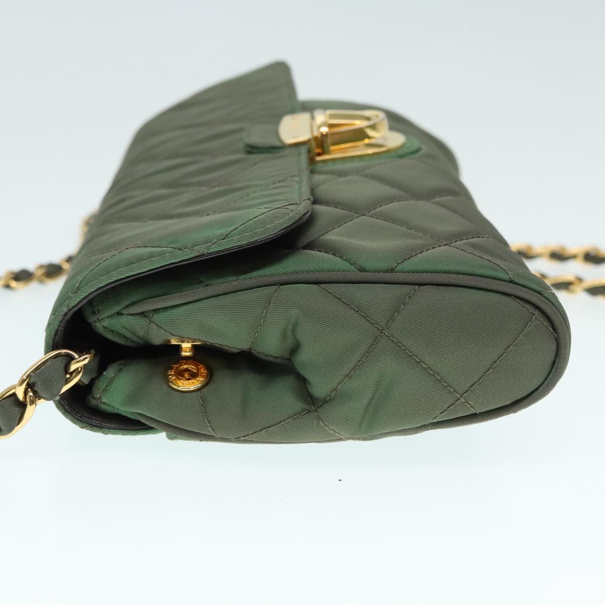 Luxury Prada Chain Quilted Shoulder Bag Nylon Khaki Gold 90227