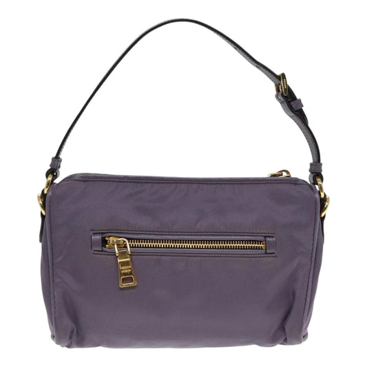 Luxury Prada Hand Bag Nylon Leather Purple Gold 90238