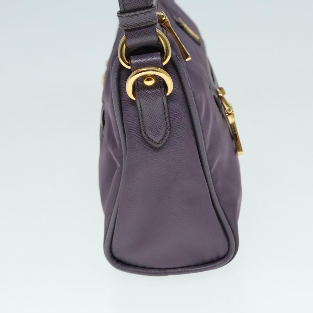 Luxury Prada Hand Bag Nylon Leather Purple Gold 90238