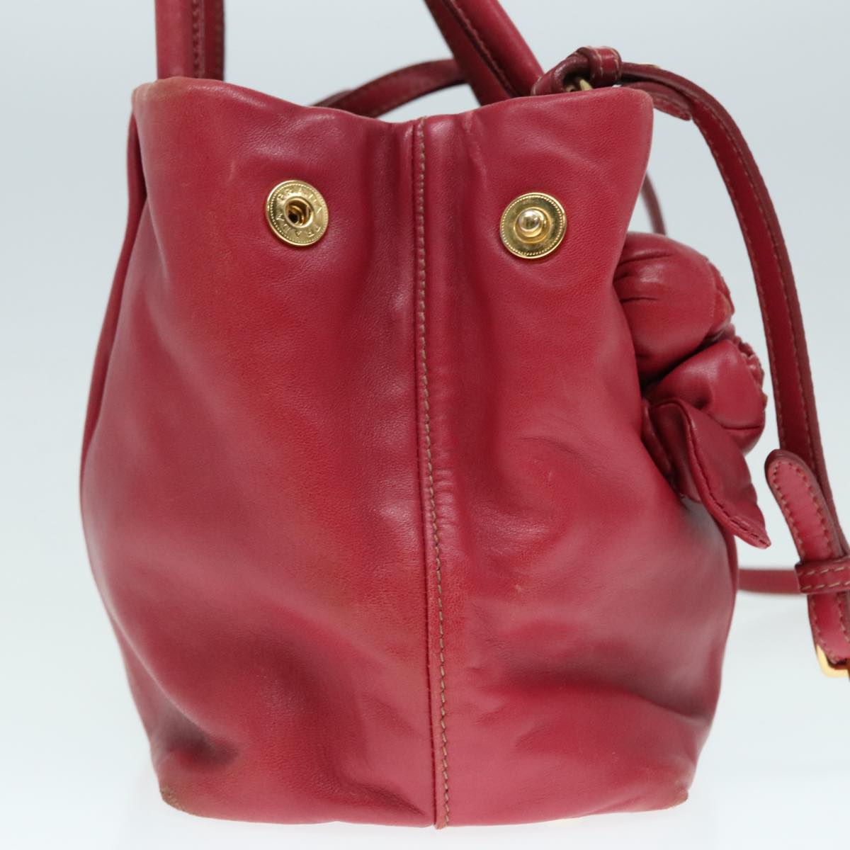 Luxury Prada Hand Bag Leather 2way Red Gold 90241