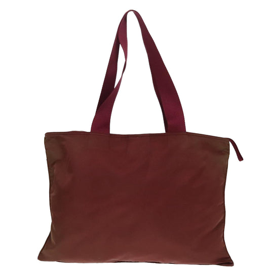 Luxury Prada Tote Bag Nylon Wine Red Silver 90243