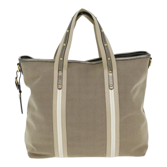 Luxury Prada Hand Bag Canvas 2way Beige Gold 90273