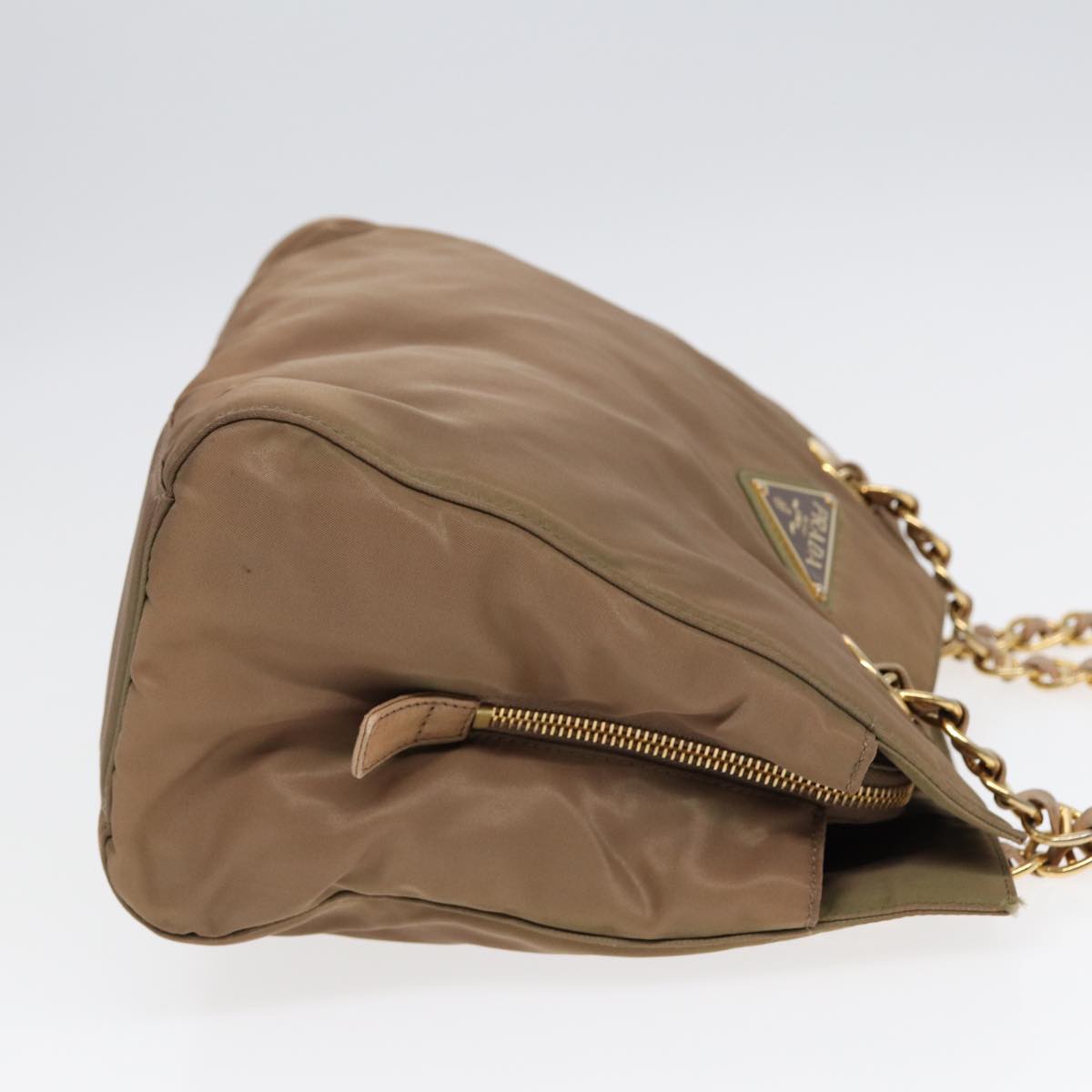 Luxury Prada Chain Shoulder Bag Nylon Beige Gold 90334