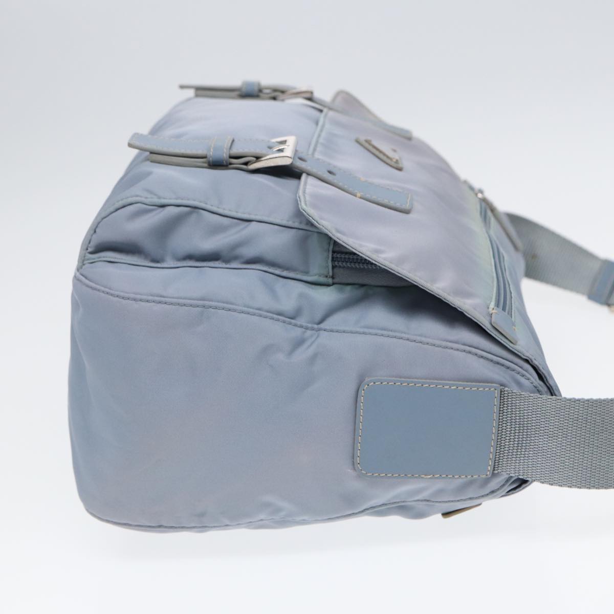 Luxury Prada Shoulder Bag Nylon Light Blue Silver 90337