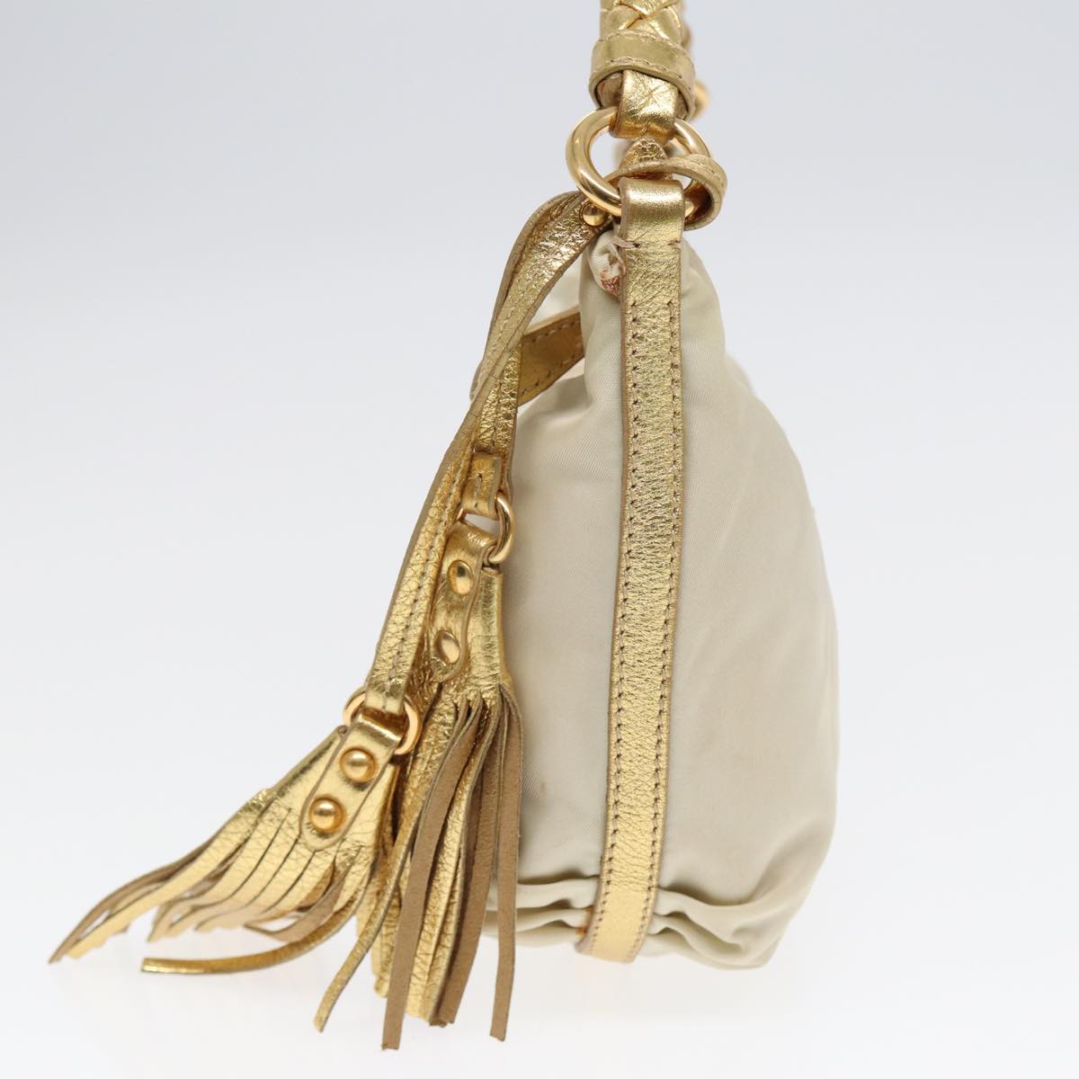 Luxury Prada Hand Bag Nylon Cream Gold 90344