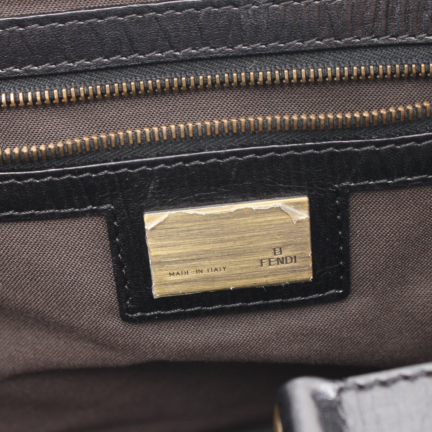 Luxury Fendi Zucca Handbag Fabric Leather Beige Black