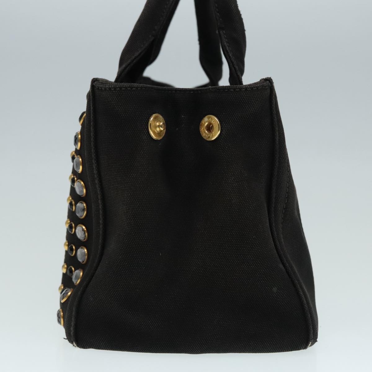 Luxury Prada Bijoux Canapa PM Hand Bag Canvas 2way Black Gold 90474