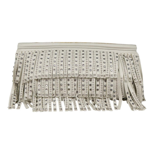 Luxury Prada beads Clutch Bag Leather White 90511