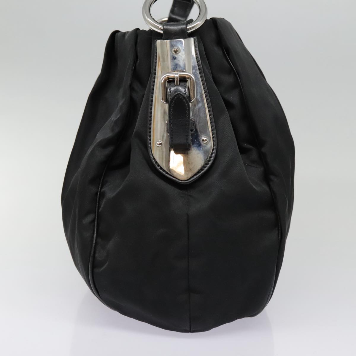 Luxury Prada Shoulder Bag Nylon Leather Black Silver 90555
