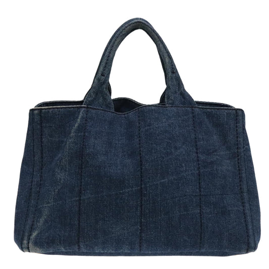 Luxury Prada Canapa MM Hand Bag Denim Blue Gold 90567