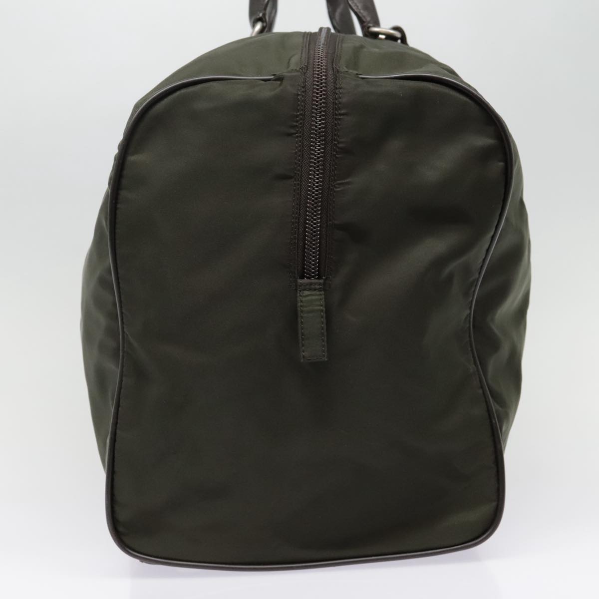 Luxury Prada Boston Bag Nylon Leather Khaki Dark Brown Silver 90569