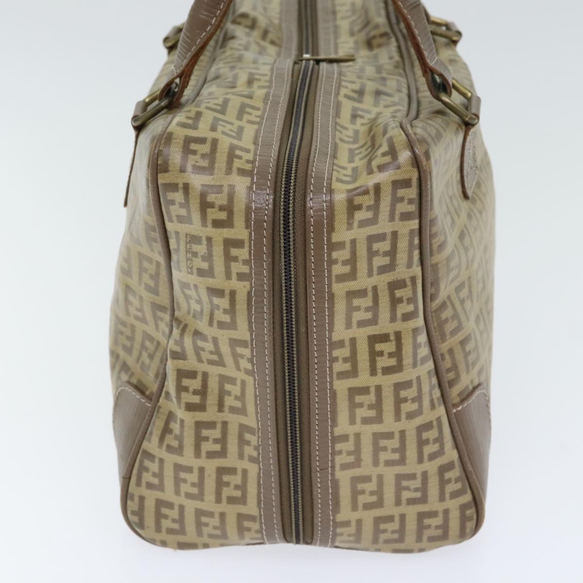 Luxury Fendi Zucchino Canvas Hand Bag Vintage Brown Gold90592