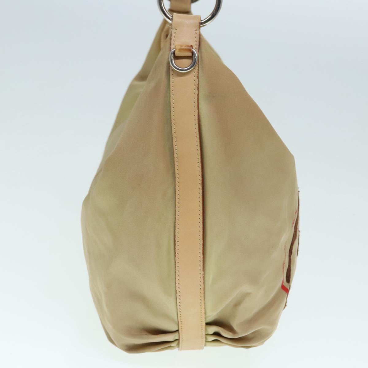 Luxury Prada Shoulder Bag Nylon Leather Beige Silver 90608