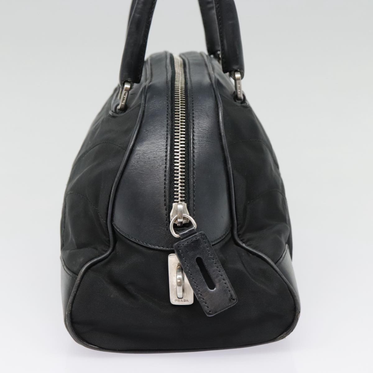 Luxury Prada Hand Bag Nylon Leather Black Silver 90633