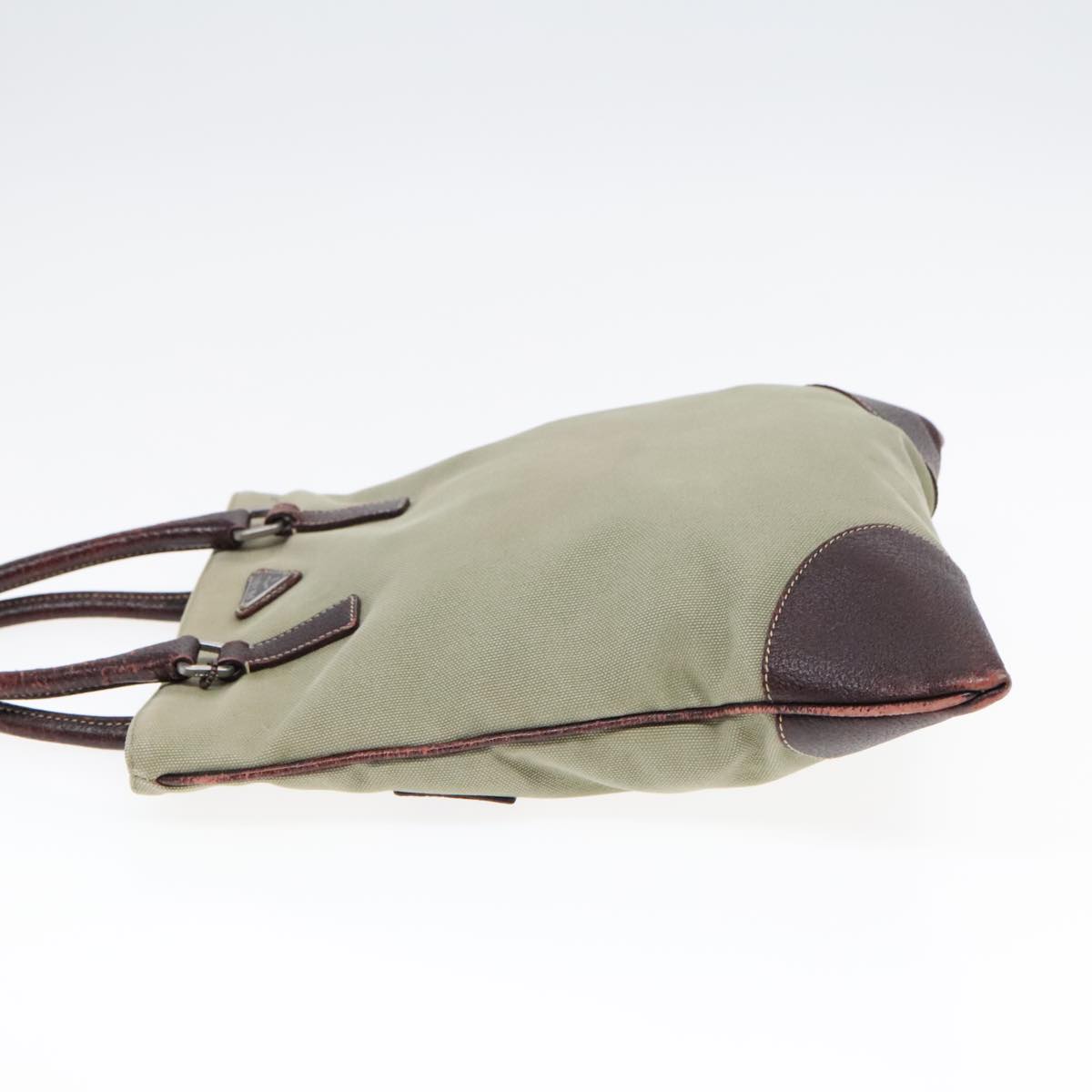 Luxury Prada Hand Bag Canvas Khaki Silver 90754