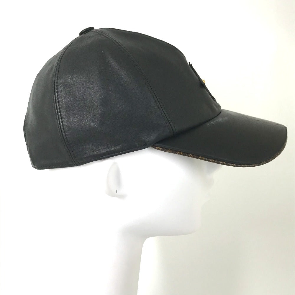 LOUIS VUITTON cap M76950 leather black Monogram Flower Cap Play mens L