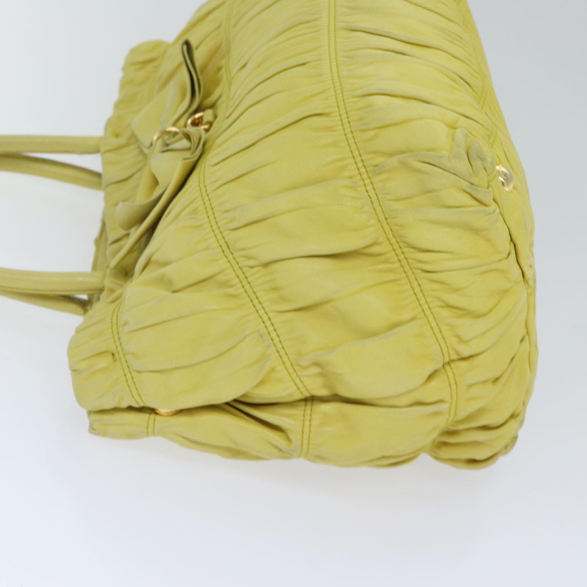 Luxury Prada Gathered Hand Bag Leather 2way Yellow 90890