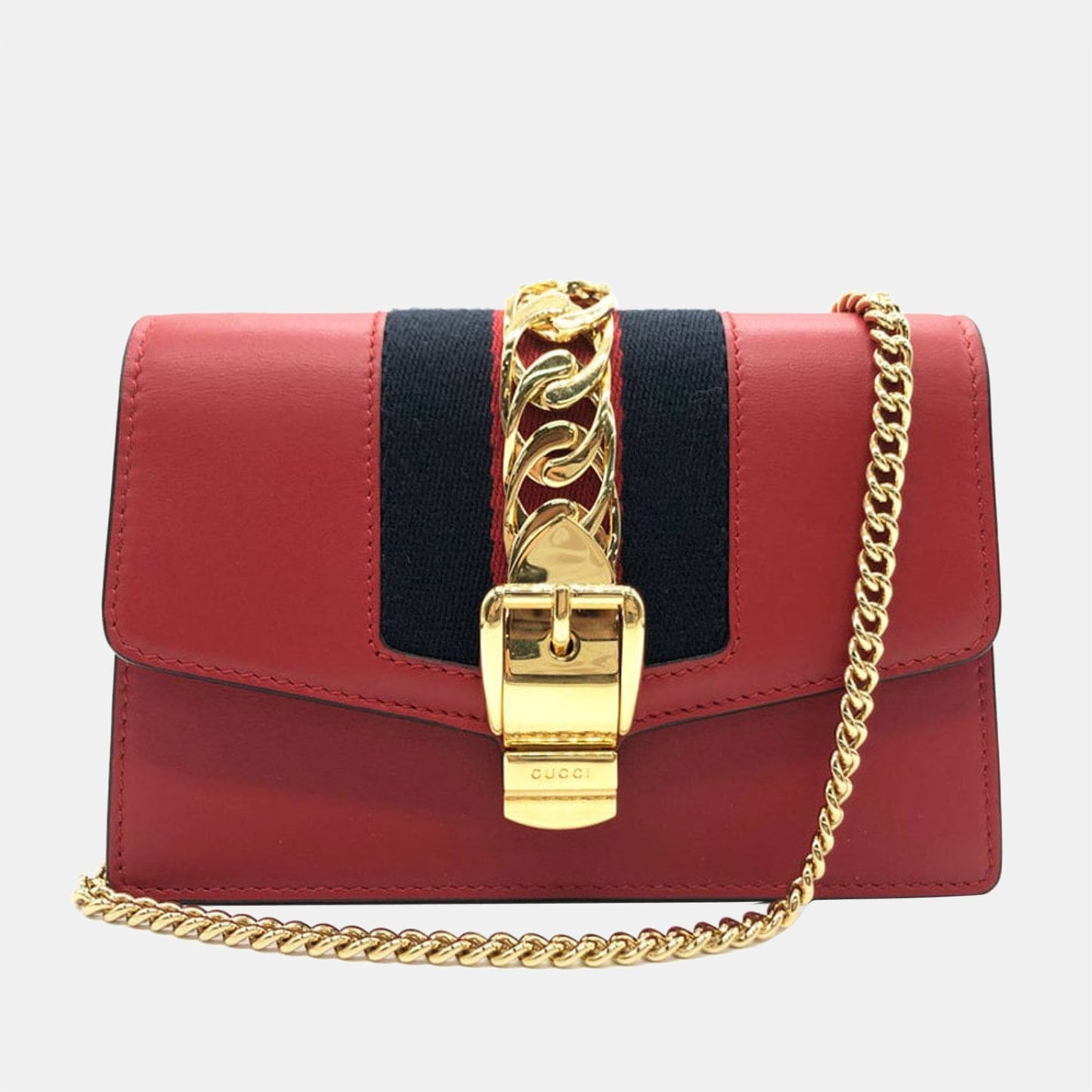 Luxury Gucci Trending 2025 Red Leather Super Mini Sylvie Chain Shoulder Bag