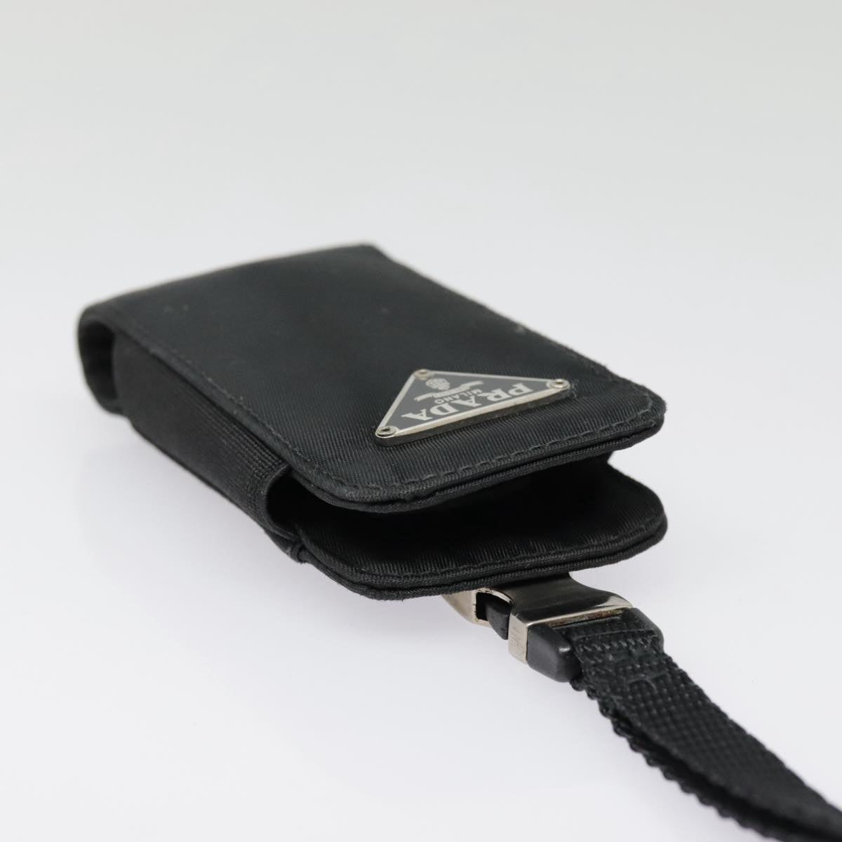 Luxury Prada Neck Case Nylon Black Silver 91191