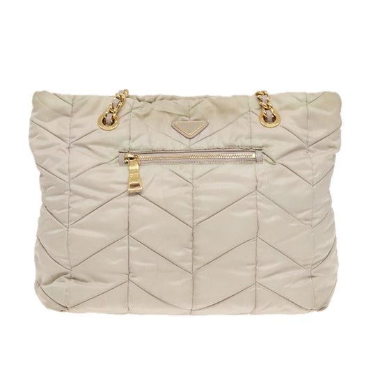 Luxury Prada Chain Quilted Shoulder Bag Nylon Beige Gold 91253
