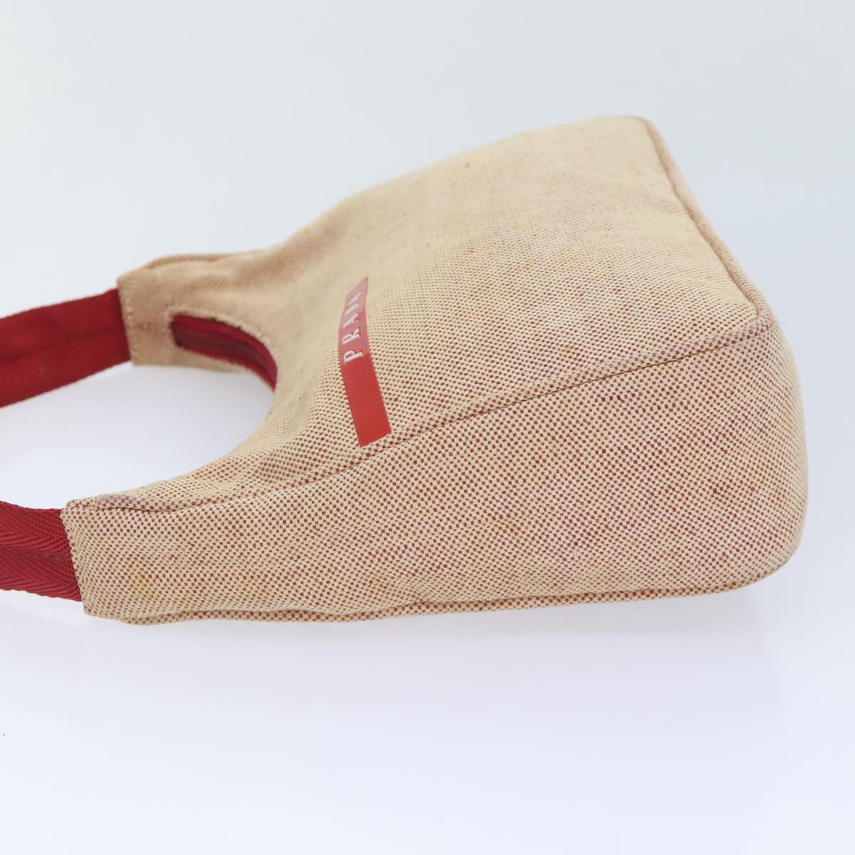 Luxury Prada Sports Hand Bag Canvas Beige Red 91403