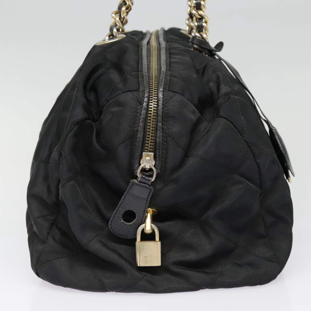 Luxury Prada Quilted Chain Shoulder Bag Nylon Black 91474