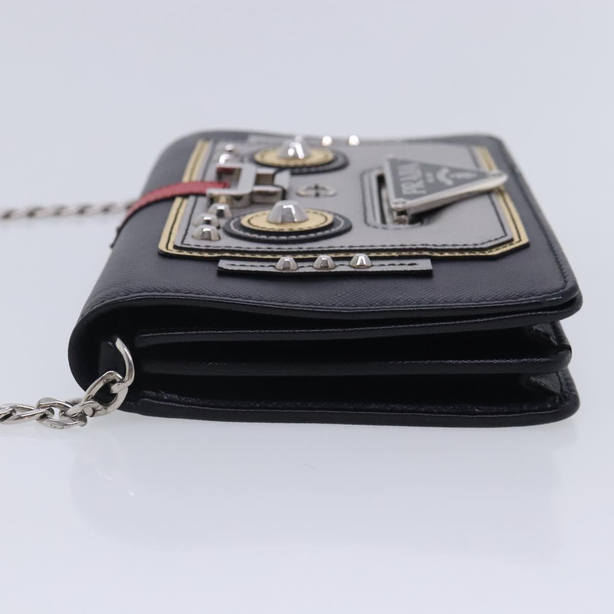 Luxury Prada Chain Shoulder Bag Safiano leather Black Silver 91725