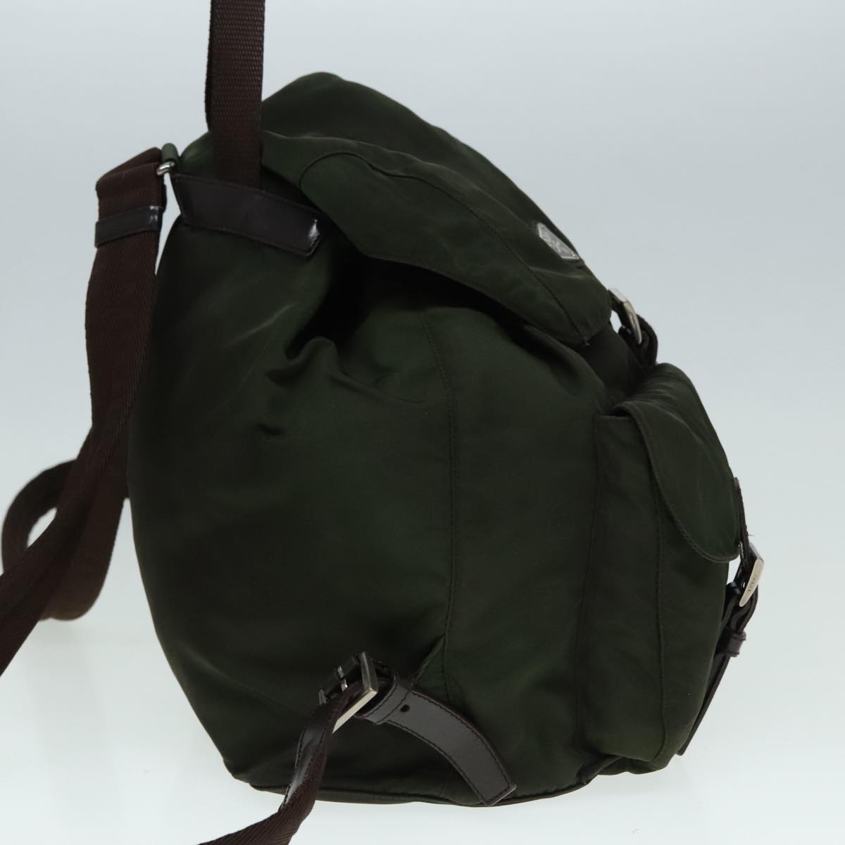 Luxury Prada Backpack Nylon Khaki Brown Silver 91834
