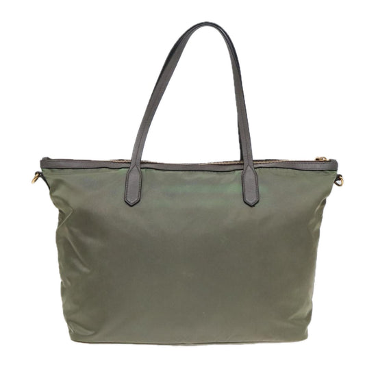 Luxury Prada Tote Bag Nylon Leather Khaki Silver 91836
