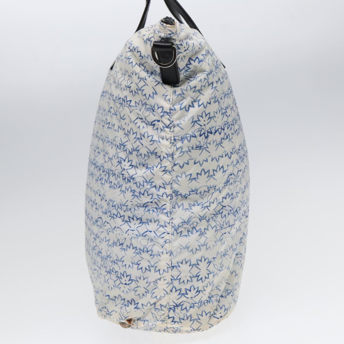 Luxury Prada Tote Bag Nylon Leather White Navy Silver 91837