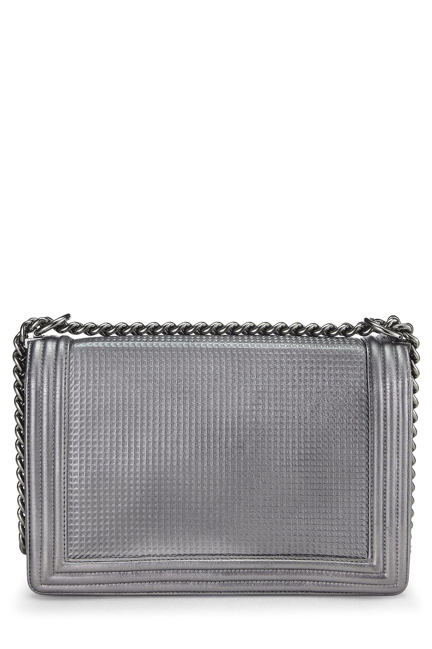 Chanel, Silver Cube Embossed Calfskin Boy Bag Medium, Silver