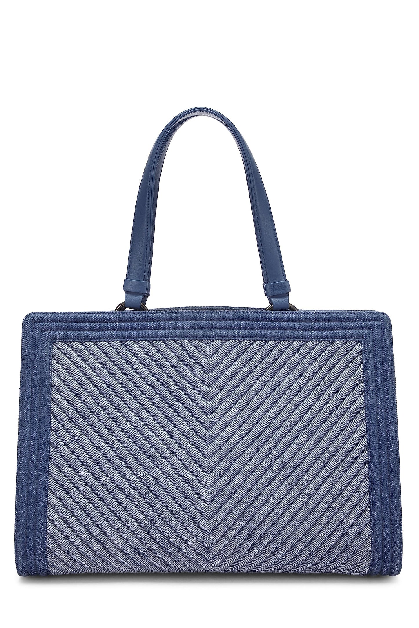 Chanel, Blue Denim Chevron Boy Shopping Tote Large, Blue