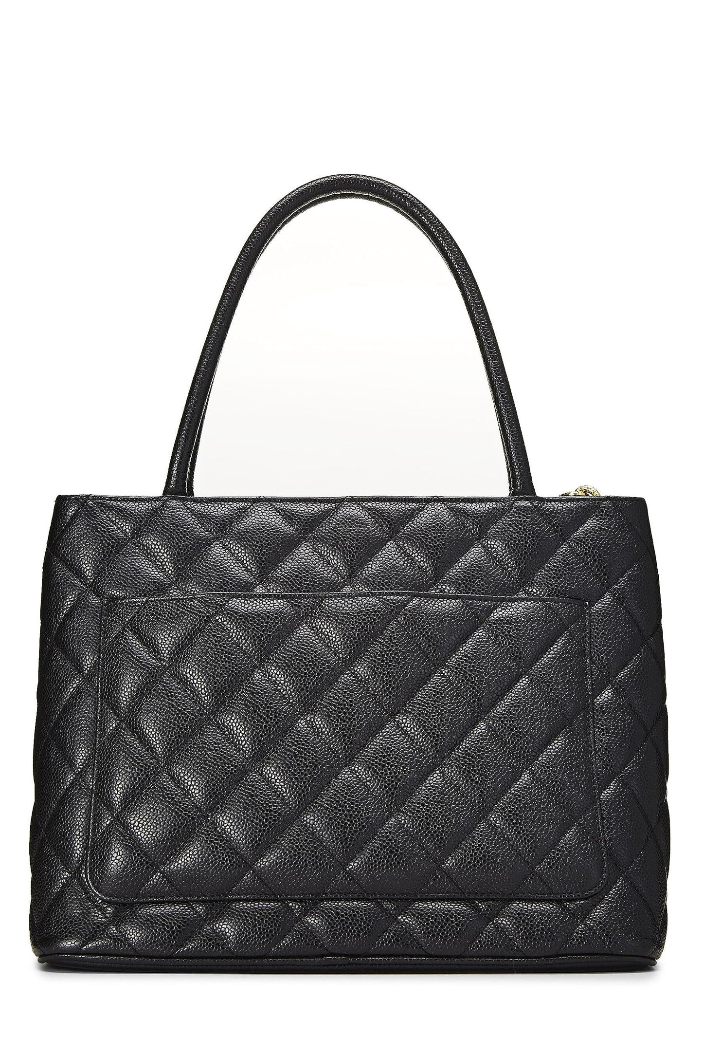 Chanel, Black Quilted Caviar Medallion Tote, Black