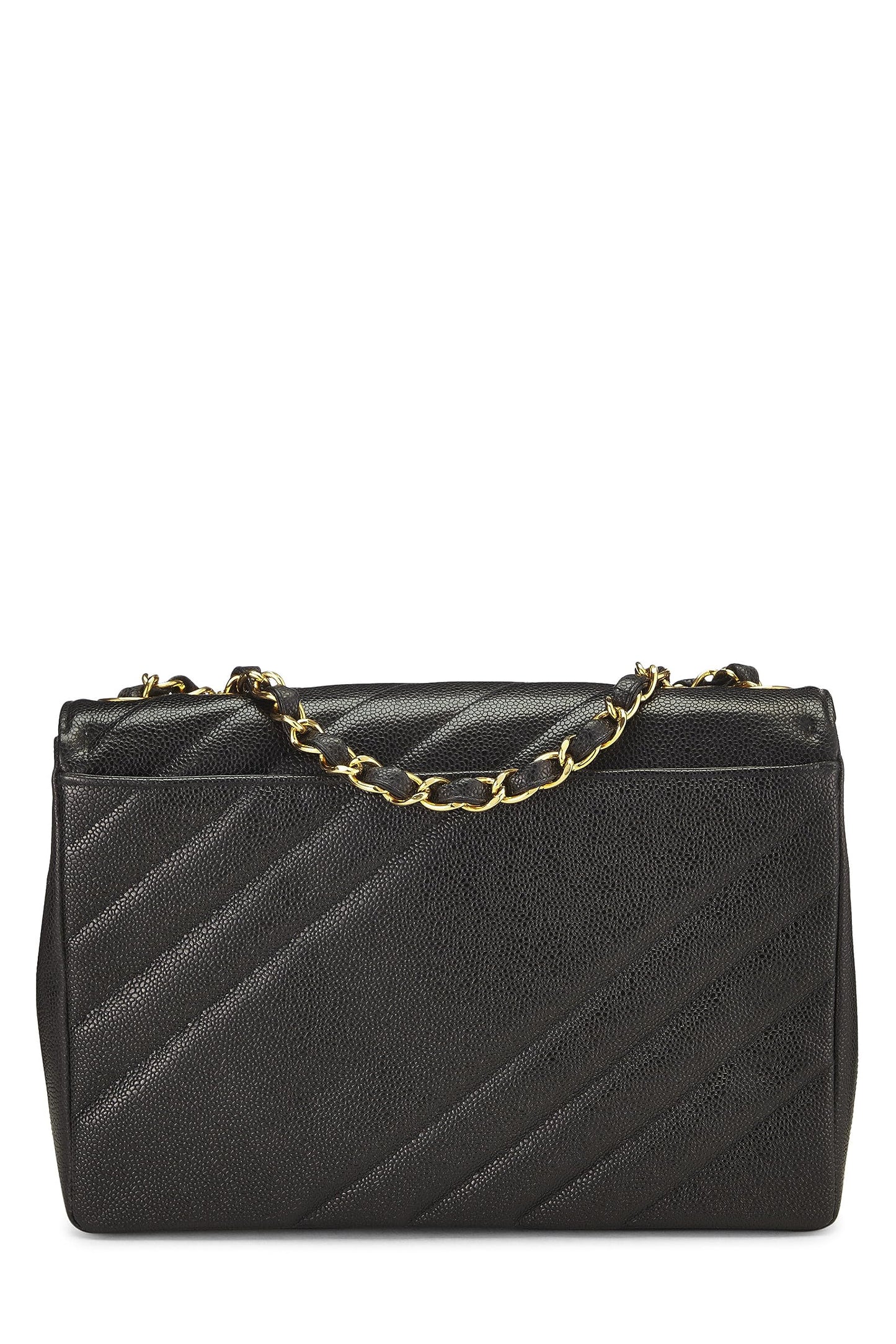 Chanel, Black Caviar Diagonal Flap Jumbo, Black