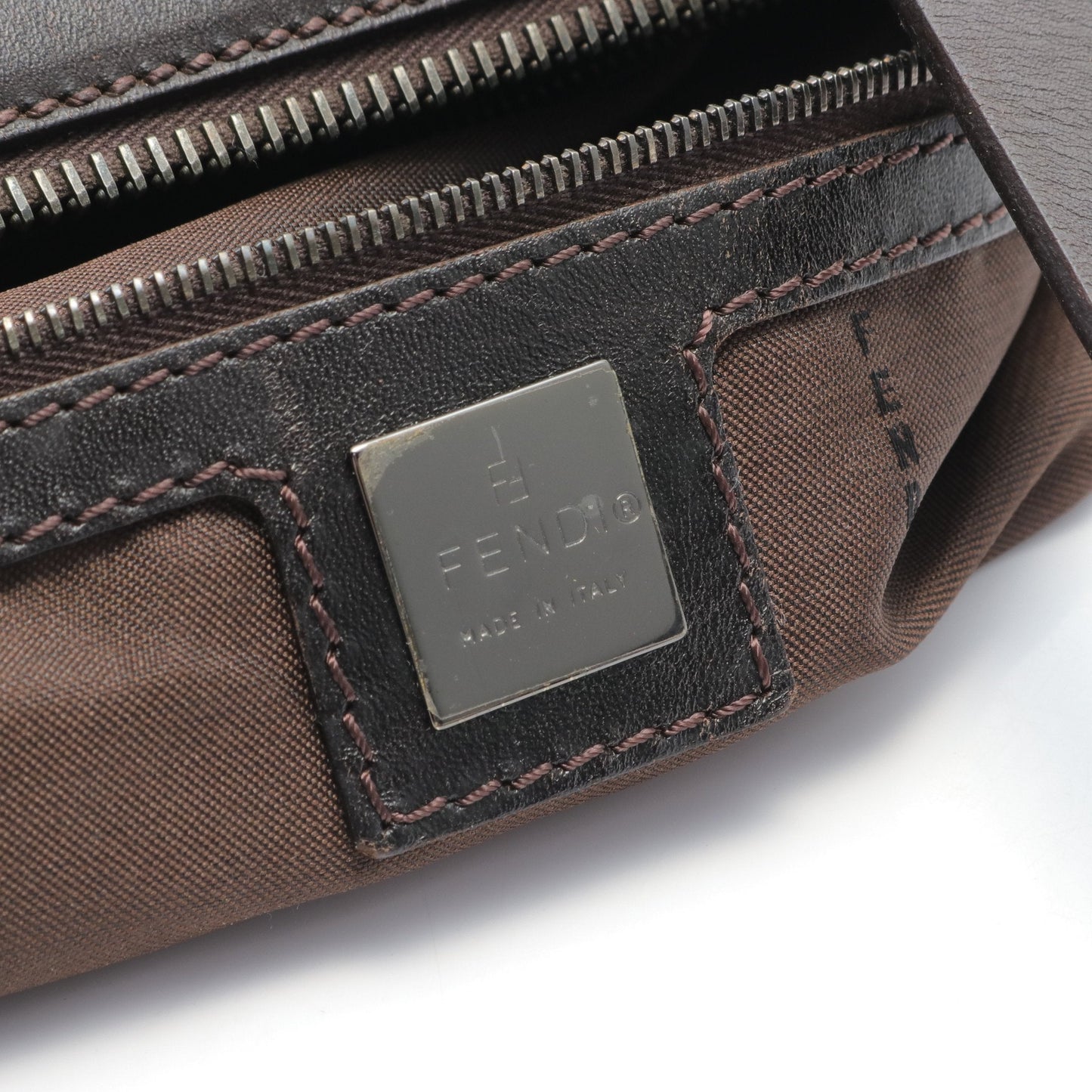 Luxury Fendi Zucchino Handbag Canvas Leather Beige Brown