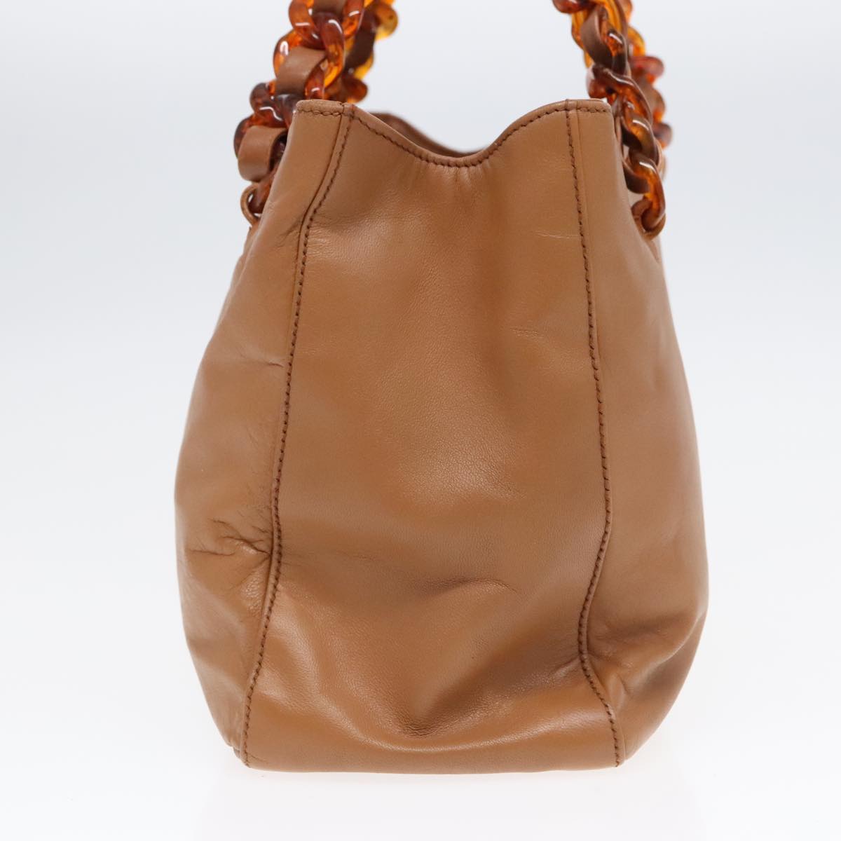 Luxury Prada Tote Bag Leather Brown Silver 92122