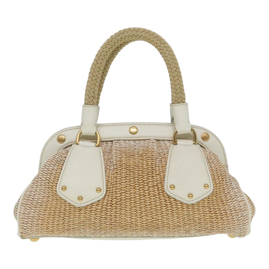 Luxury Prada Hand Bag Straw Beige White Gold 92126