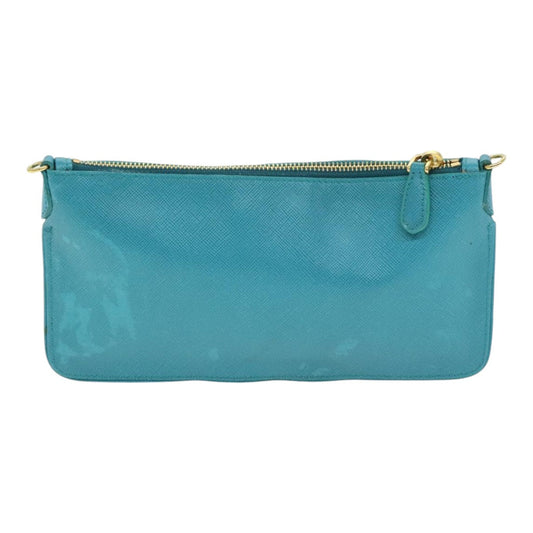 Luxury Prada Shoulder Pouch Safiano leather Turquoise Blue Gold 92427