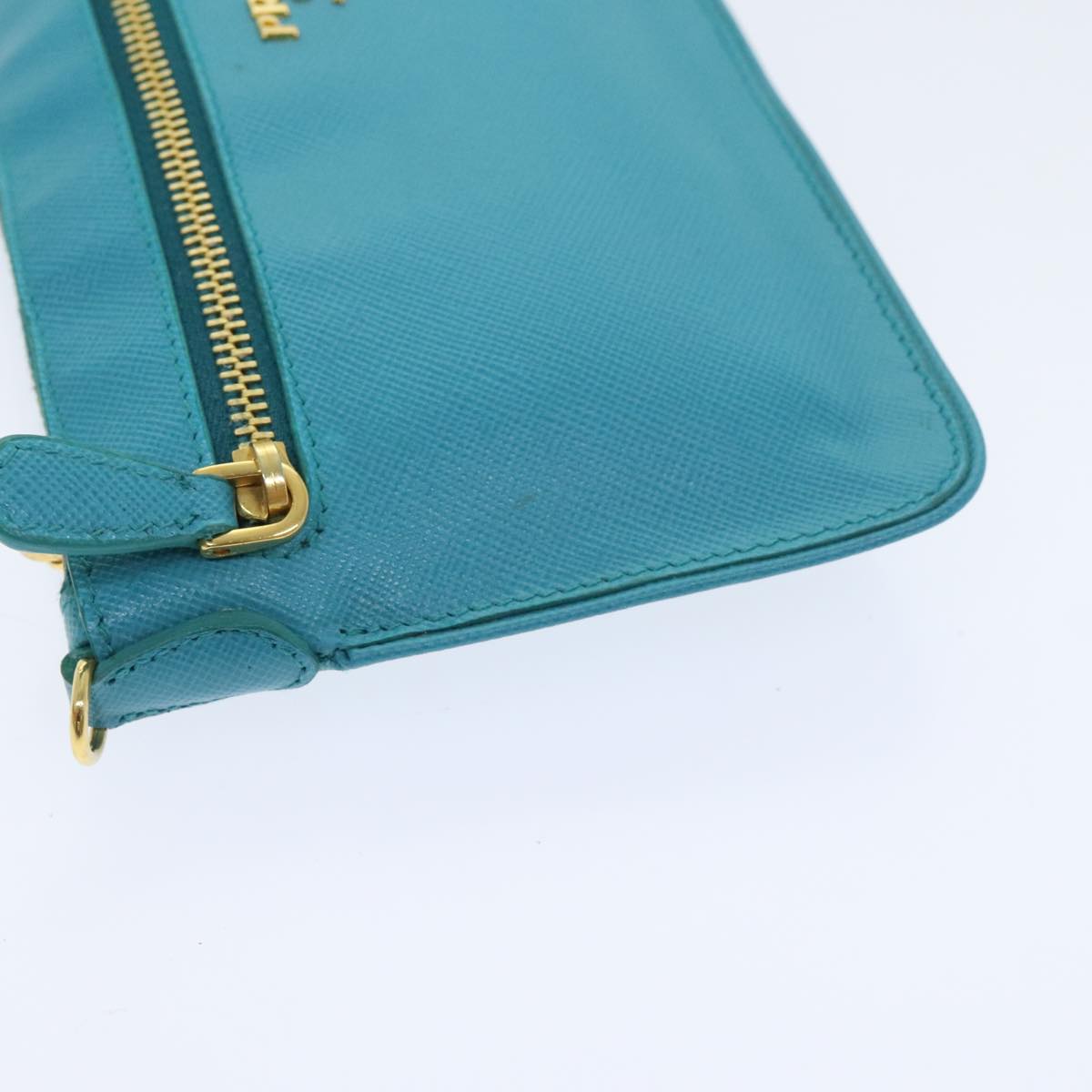 Luxury Prada Shoulder Pouch Safiano leather Turquoise Blue Gold 92427
