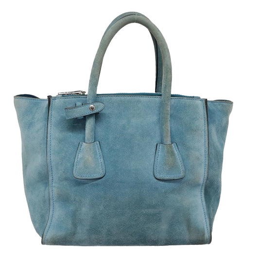 Luxury Prada Hand Bag Suede 2way Blue Silver 92428