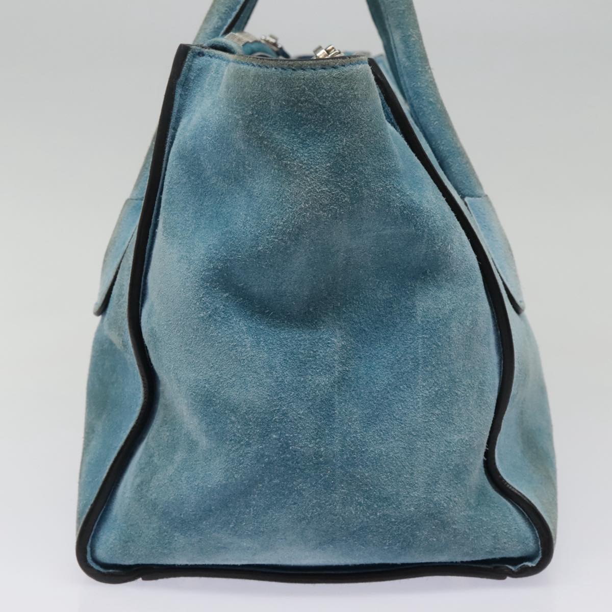 Luxury Prada Hand Bag Suede 2way Blue Silver 92428