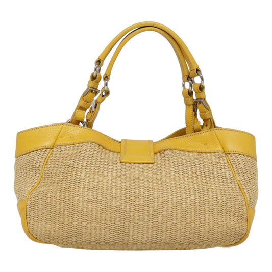 Luxury Prada Tote Bag Straw Beige Yellow Silver 92434