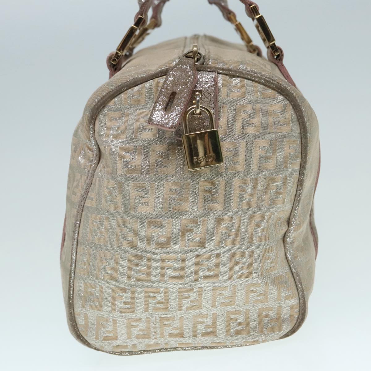 Luxury Fendi Zucchino Canvas Hand Bag Silver Beige Gold92437