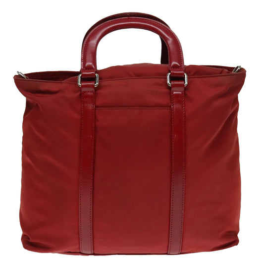 Luxury Prada Hand Bag Nylon 2way Red Silver 92474