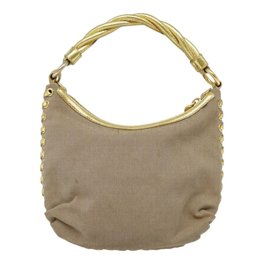 Luxury Prada Hand Bag Canvas Leather Beige Gold 92497