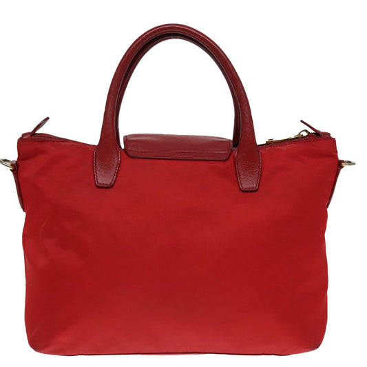 Luxury Prada Hand Bag Nylon 2way Red Gold 92513