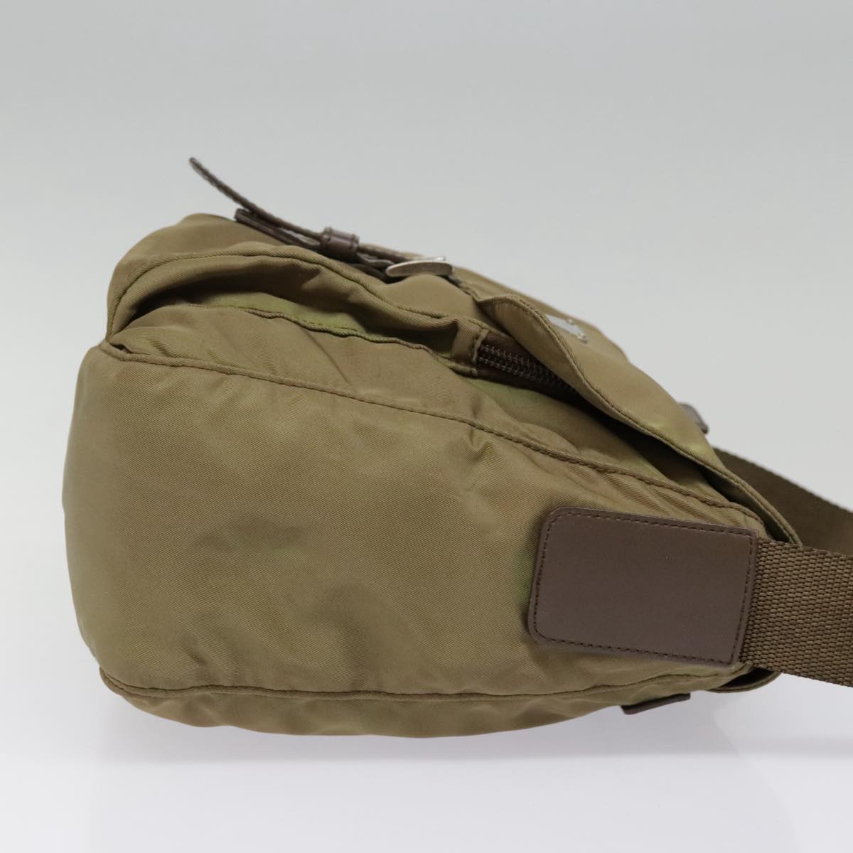 Luxury Prada Shoulder Bag Nylon Khaki Silver 92809