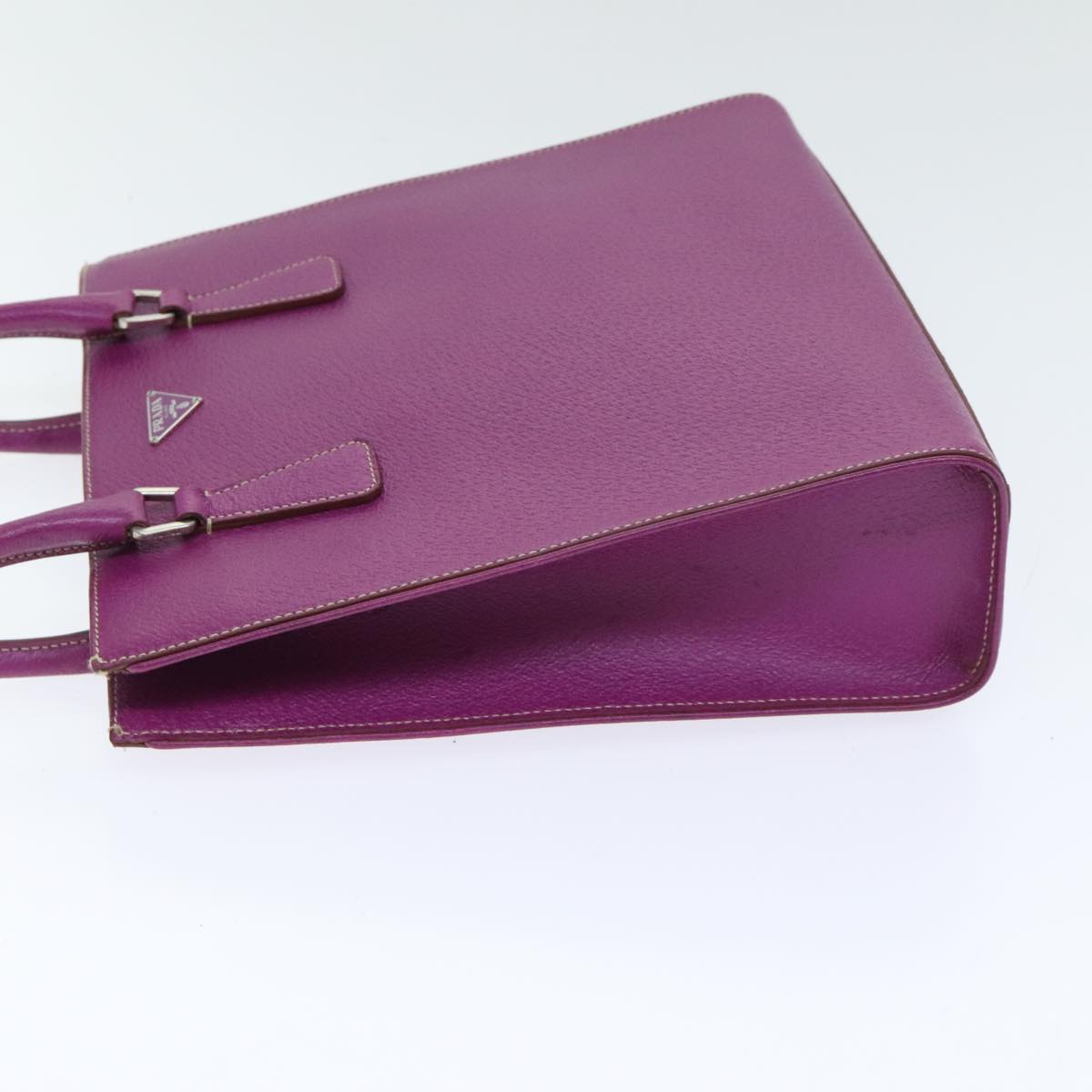 Luxury Prada Hand Bag Leather Purple Silver 92932